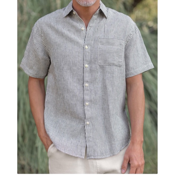 Alex Crane Other - Alex Crane Men's Ola Linen Stripped Short-Sleeve Button-Down Shirt Blue/White XL
